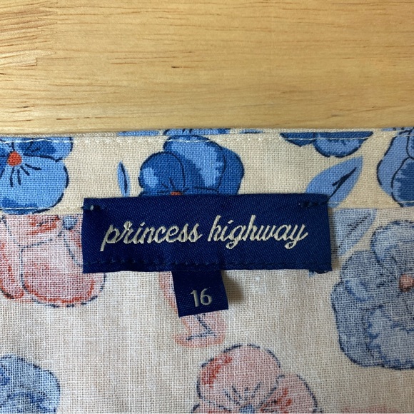 PRINCESS HIGHWAY Clara Cream Floral Linen Blend Puff Sleeve Dress Plus Size 16 - Picture 6 of 12